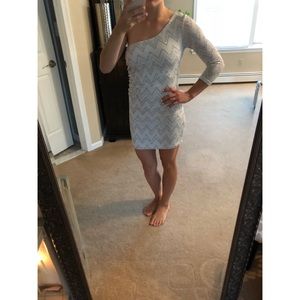 White and silver sparkly chevron one sleeve dress
